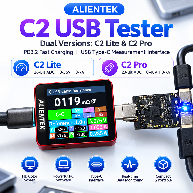 Logic Analyzer Usb - ALIENTEK C2 kleurenschermtester, 240W, hoge stroom,